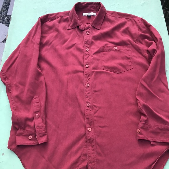 Tommy Bahama Other - Tommy Bahama Mens Large Rose Red Button Up Shirt Long Sleeve Pocket 100% Silk